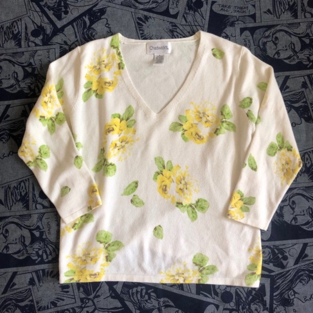 Chadwick's Yellow Floral Cropped Sweater
